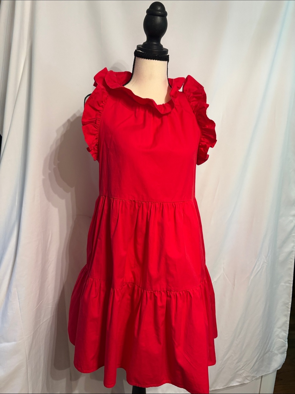 TCEC Vibrant Red Ruffle Dress SZ M 100% Cotton.